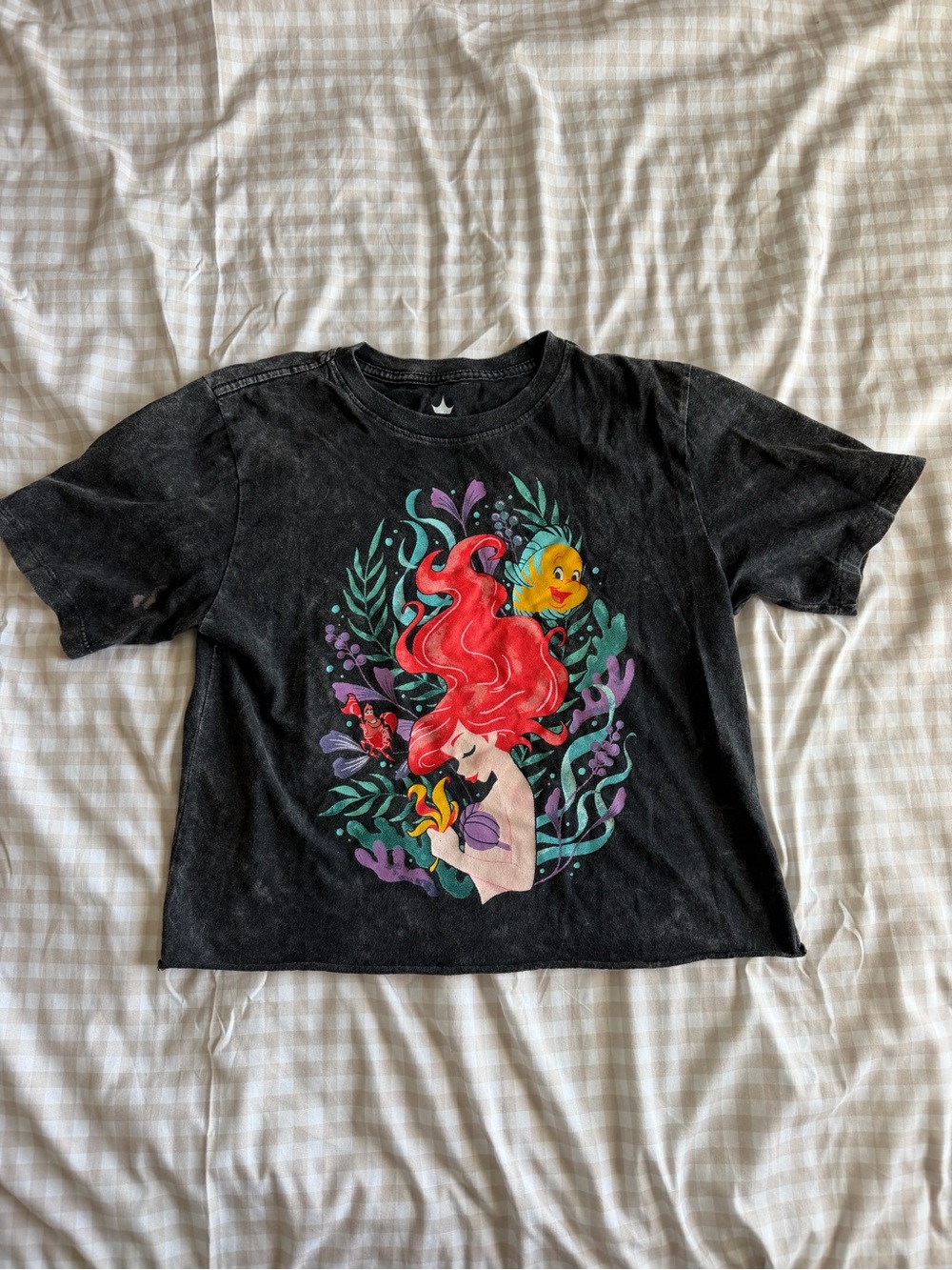 Disney The Little Mermaid Black Acid Wash Graphic Tee (XS)